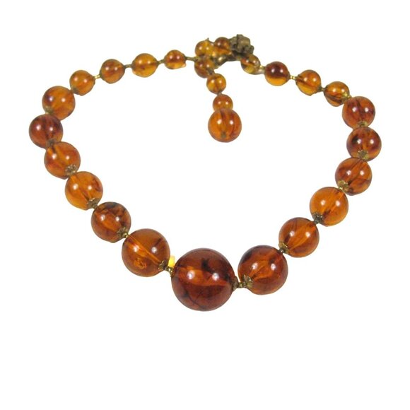 Miriam Haskell FAUX Amber Lucite Marbled Beaded Necklace 12 in Vintage Choker - Picture 8 of 8